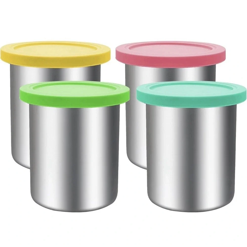 Stainless Steel Pint Containers & Lids Compatible with Ninja Creami Ice Cream